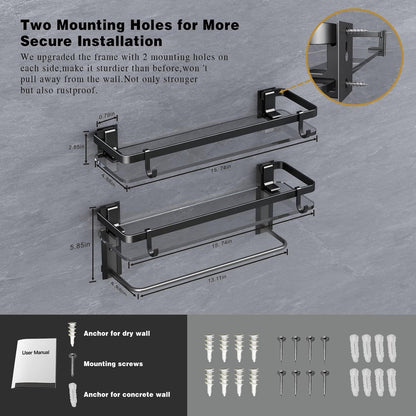 Glass Shelf for Bathroom 15.7 in Bathroom Shelves with Towel Bar Tempered Glass Shelves for Wall(2 Tier) New Era Fashion LLc
