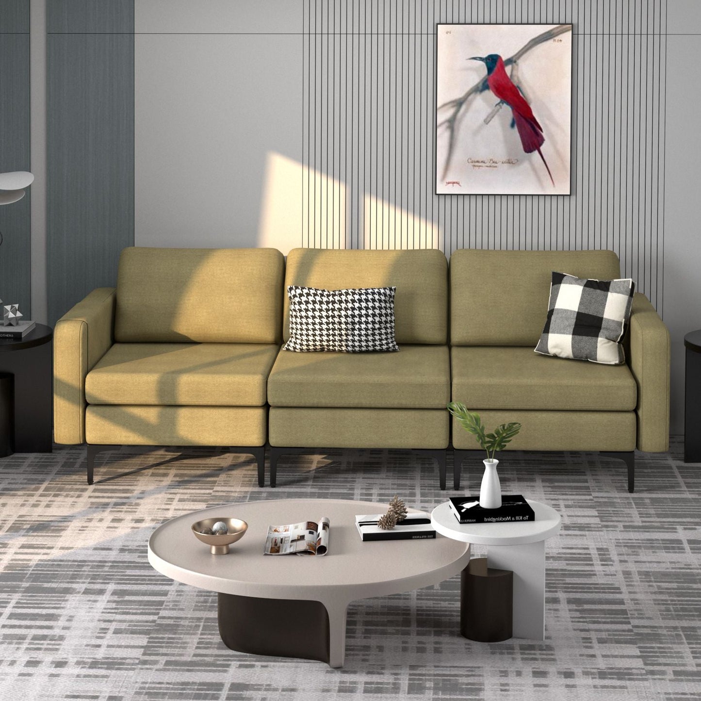 Convertible Sofa Couch with Magazine Pockets 3-Seat with 2 USB Port New Era Fashion LLc
