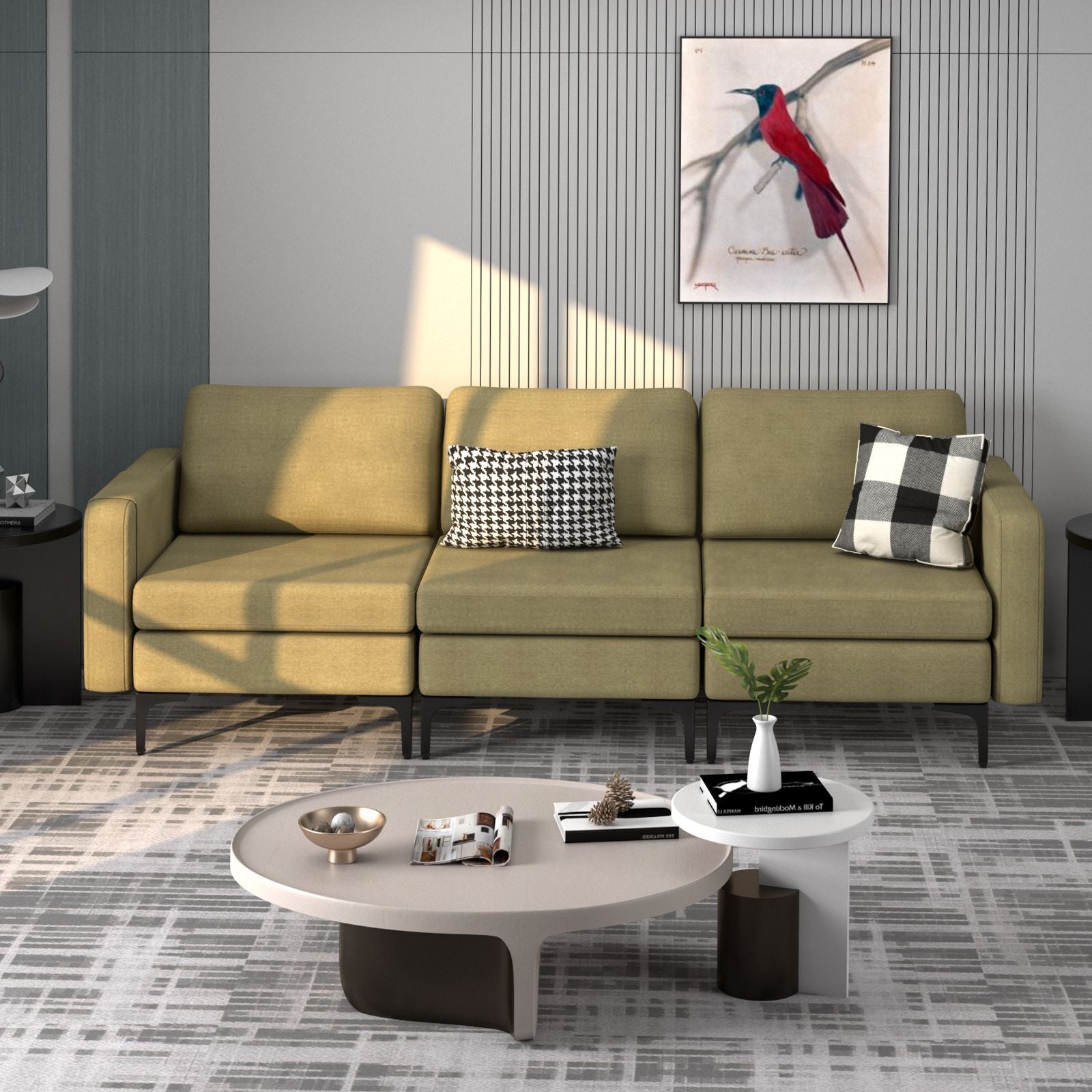 Convertible Sofa Couch with Magazine Pockets 3-Seat with 2 USB Port New Era Fashion LLc