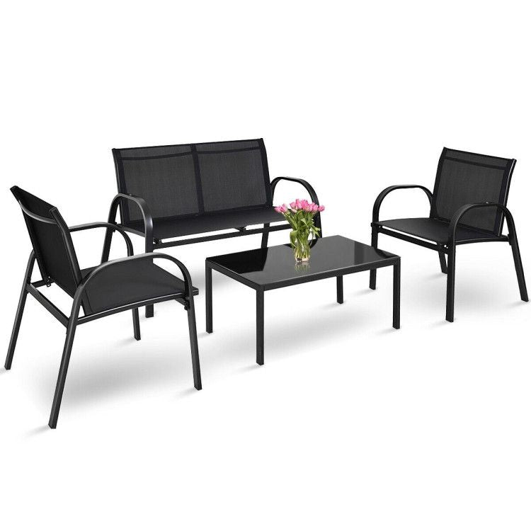 4 Pieces Patio Furniture Set with Glass Top Coffee Table New Era Fashion LLc