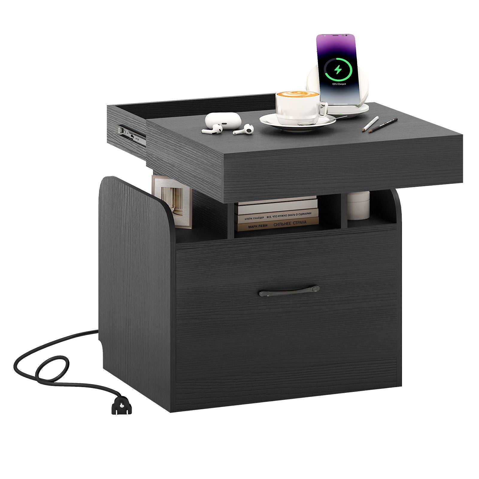 Nightstand with Charging Station Modern Bedside Table for Living Room Bedroom Office New Era Fashion LLc
