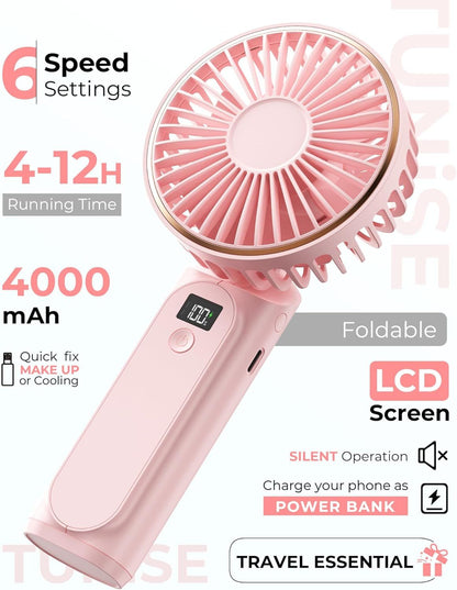 Portable Handheld Fan, Portable Fan Rechargeable, 4000mAh, 180° Adjustable, 6 Speed Wind, Display Electricity in Real Time, USB Rechargeable Foldable F an, Quiet Personal Fan as Power Bank New Era Fashion LLc