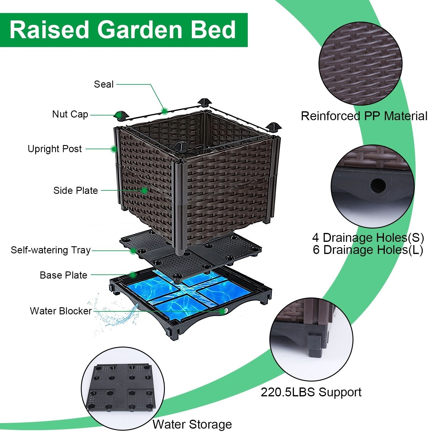 Raised Garden Bed with Self-watering System Rectangle Garden Planter for Garden Patio Balcony Elevated Planter Box for Flowers Vegetables Herbs New Era Fashion LLc