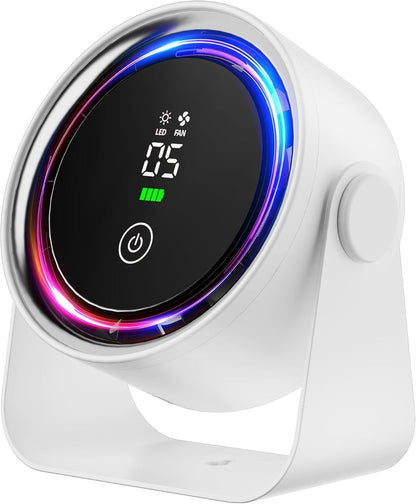 Small Desk Fan 5000mAh Rechargeable Battery Powered -Retro Low Noise Quiet Portable Gentle Blowing with LED Night Light Office Bedroom Table Top Wall Hanging Kitchen Camping Dorm 5-Speed 360° Rotation New Era Fashion LLc