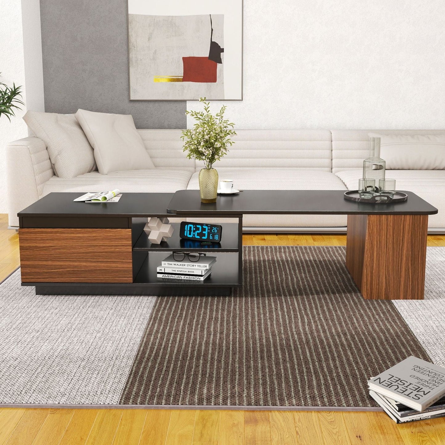 Versatile Extendable Wood Coffee Table with Adjustable Length & Dual Storage Drawers for Modern Living Rooms New Era Fashion LLc