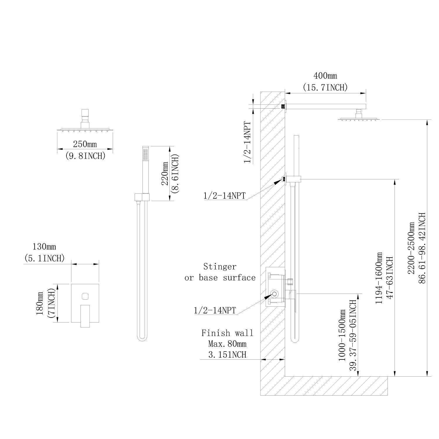 10 inch Shower Head Bathroom Luxury Rain Mixer Shower Complete Combo Set Wall Mounted New Era Fashion LLc