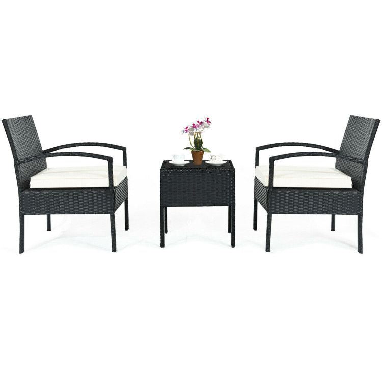 3 Pieces Outdoor Rattan Patio Conversation Set with Seat Cushions New Era Fashion LLc