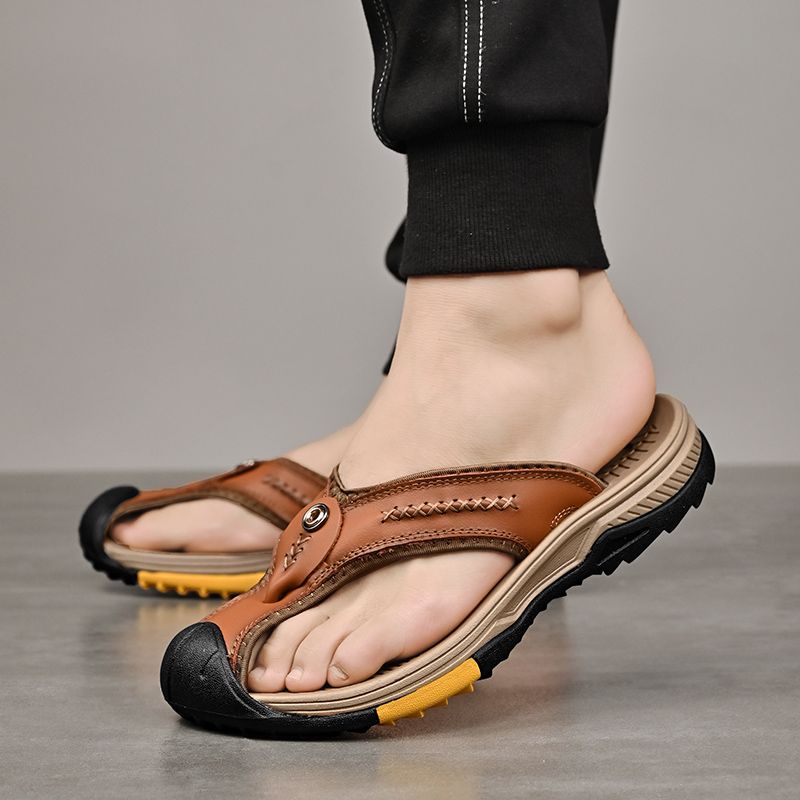 Summer men's new first layer cowhide flip-flops fashion all comfortable men's slippers beach shoes New Era Fashion LLc