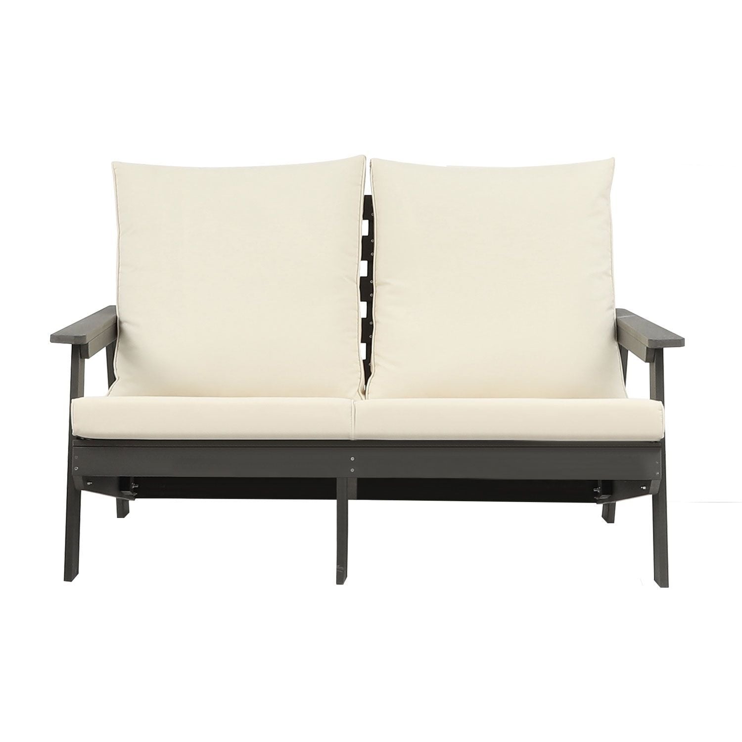 HIPS Loveseat with Cushion, Wood Grain Outdoor Garden Sofa, Sofa Set for Porch, Poolside, Terrace, and Yard Grey/Beige New Era Fashion LLc