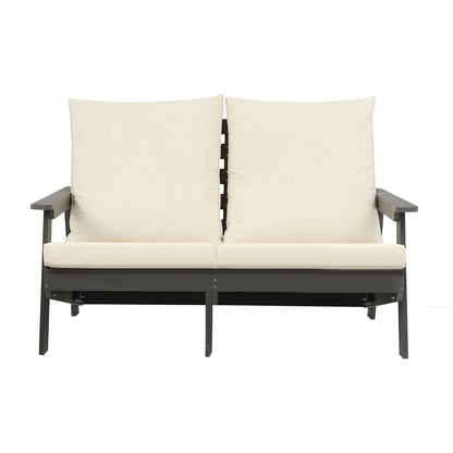 HIPS Loveseat with Cushion, Wood Grain Outdoor Garden Sofa, Sofa Set for Porch, Poolside, Terrace, and Yard Grey/Beige New Era Fashion LLc