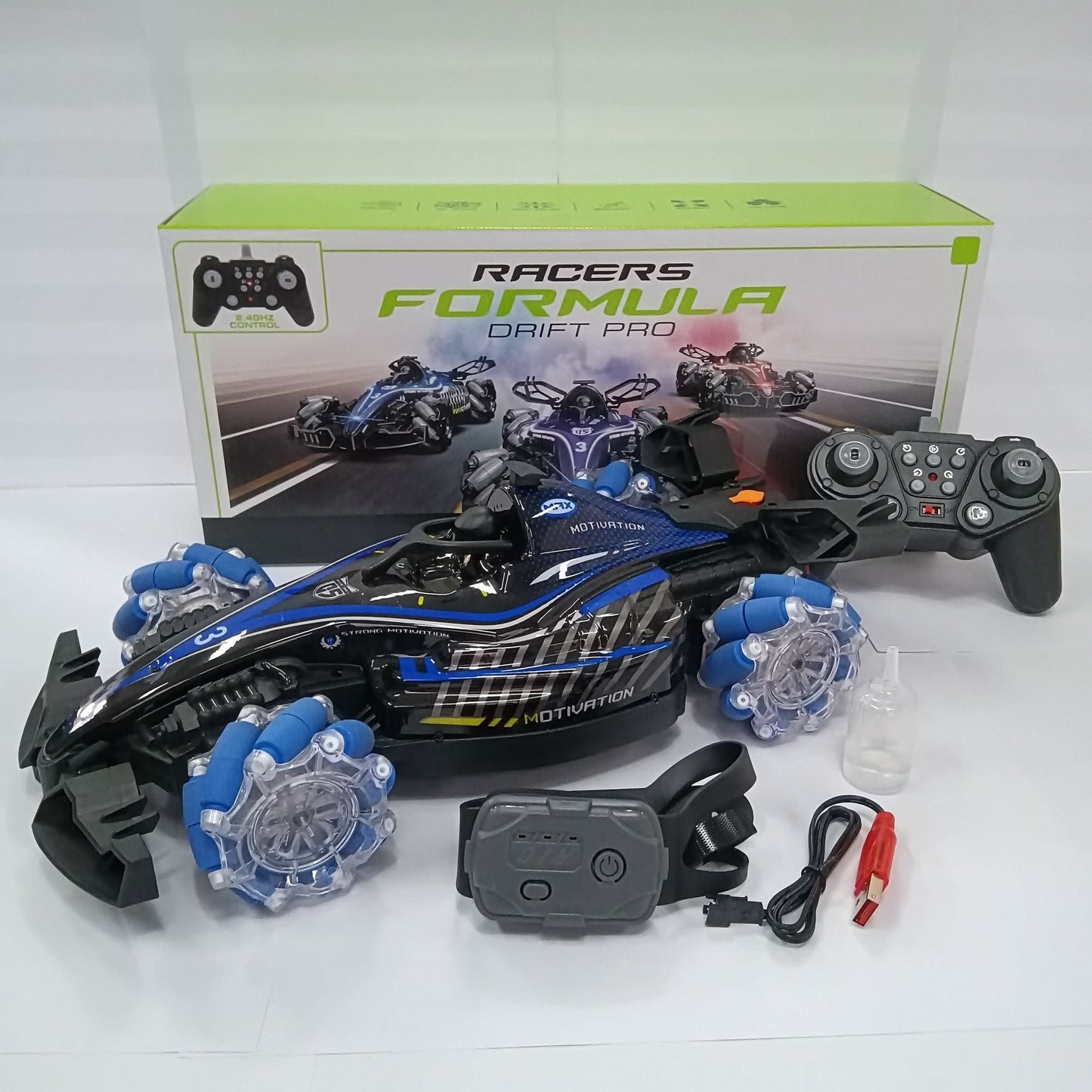 Remote control toy car F1 racing style, with music and light, the tail can be spray. New Era Fashion LLc