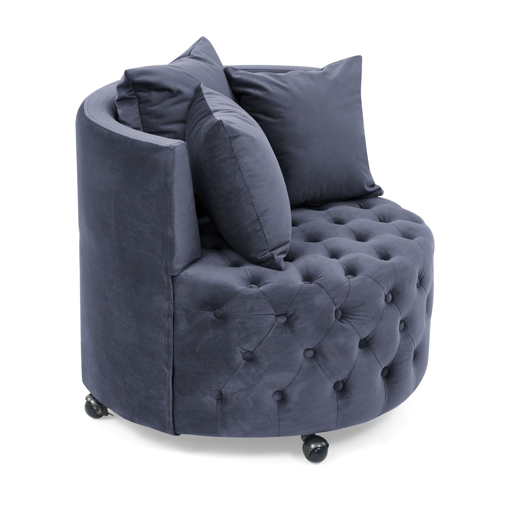 Velvet Upholstered Swivel Chair for Living Room, with Button Tufted Design and Movable Wheels, Including 3 Pillows New Era Fashion LLc