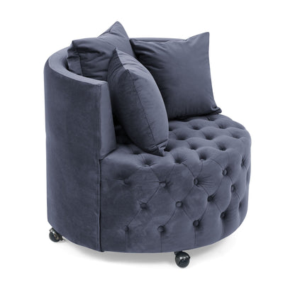 Velvet Upholstered Swivel Chair for Living Room, with Button Tufted Design and Movable Wheels, Including 3 Pillows New Era Fashion LLc