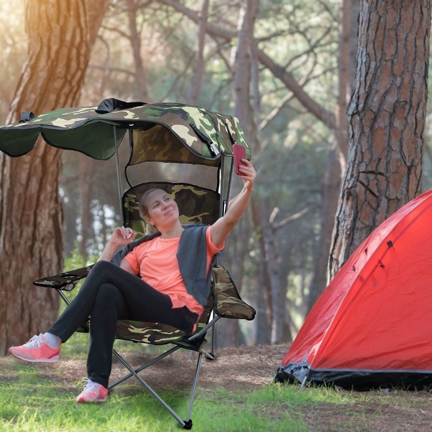 Foldable Beach Canopy Chair Sun Protection Camping Lawn Canopy Chair 330LBS Load Folding Seat New Era Fashion LLc