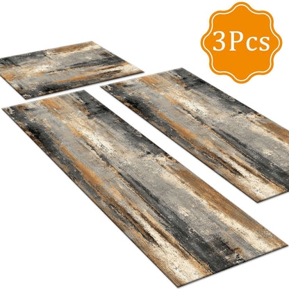 Three-piece kitchen rug set, non-slip and washable, abstract pattern kitchen hallway rug, soft and comfortable, suitable for sinks, floors, entrances, hallways and bathrooms. New Era Fashion LLc