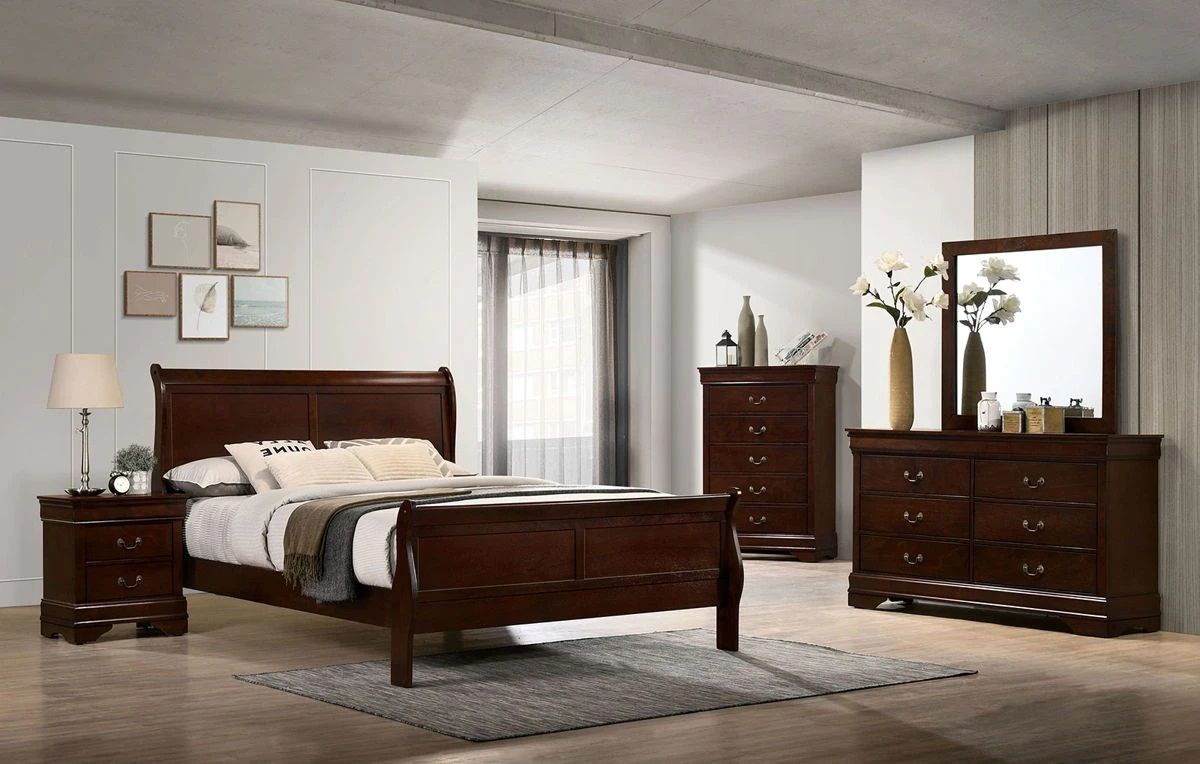 1pc Nightstand Cherry Finish Louis Philippe Solid wood English Dovetail Construction Antique Nickle Hanging Pulls New Era Fashion LLc