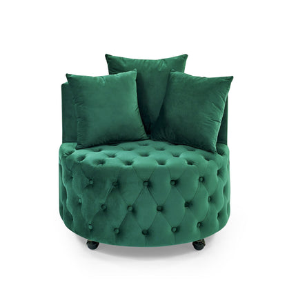 Velvet Upholstered Swivel Chair for Living Room, with Button Tufted Design and Movable Wheels, Including 3 Pillows New Era Fashion LLc