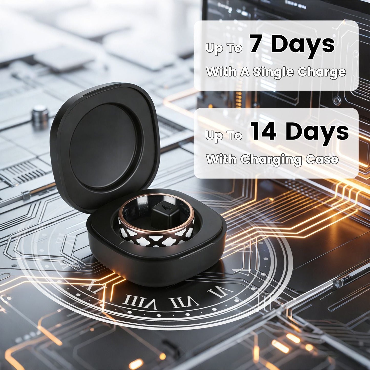 Size7/8/9/10 Options -- 1Pc Smart Ring Health Tracker Fitness/Sleep/Stress/HRV Tracker with Charging Case Magnetic Charging Cable for Women & Men Compatible with iOS & Android 7-Day Battery Life New Era Fashion LLc