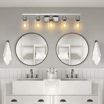31" Modern 5-Light Bathroom Vanity Light Fixture - Brushed Nickel Finish with Clear Glass Shades, Perfect for Bathroom, Vanity, and Dressing Area Lighting (No Bulbs) New Era Fashion LLc