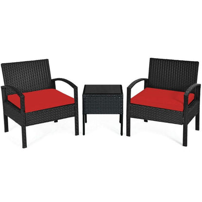 3 Pieces Outdoor Rattan Patio Conversation Set with Seat Cushions New Era Fashion LLc