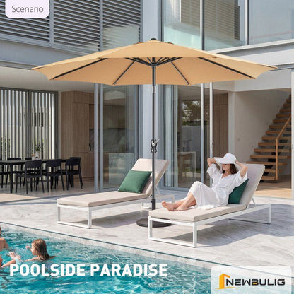 9FT Outdoor Patio Umbrella Outdoor Table Umbrella with Push Button Tilt and Crank, Market Umbrella 8 Sturdy Ribs UV Protection Waterproof for Garden, Khaki-New New Era Fashion LLc