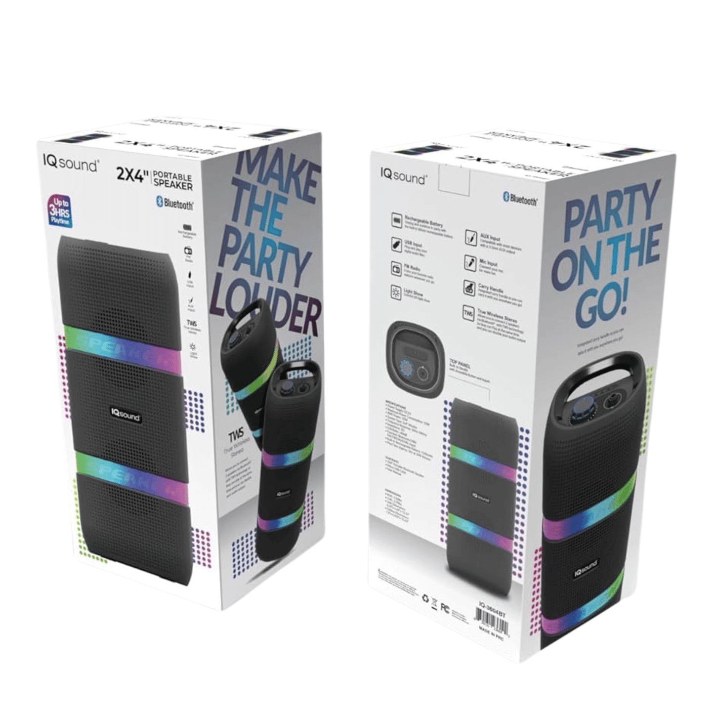 IQ Sound 2 x 4-Inch Portable Bluetooth TWS LED Speaker New Era Fashion LLc