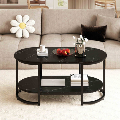 Marble Coffee Table with Open Storage Shelf New Era Fashion LLc