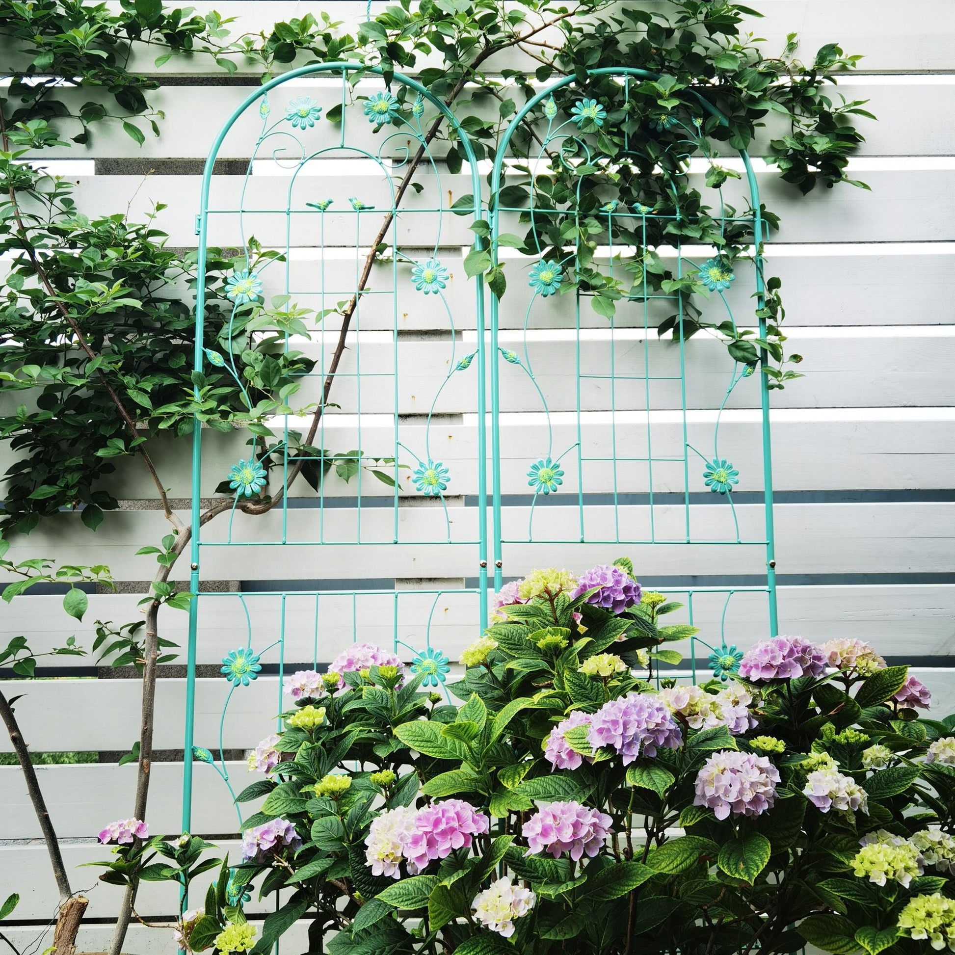 2 Pack 71" x 19.7" Metal Garden Trellis Rustproof Trellis for Climbing Plants Outdoor Flower Support Wrought Iron Ivy Vine Cucumbers Decorative(Green) New Era Fashion LLc
