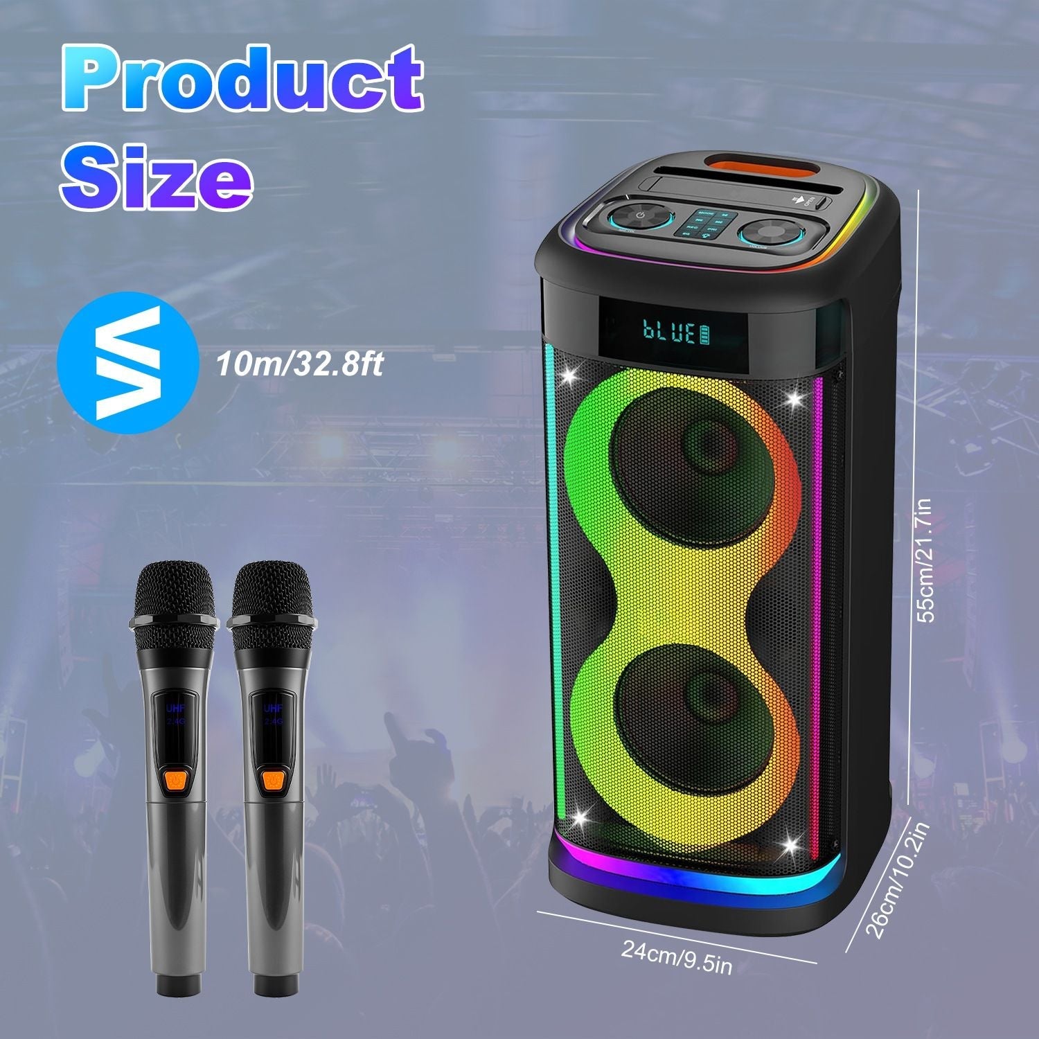 Portable Wireless Party Speaker with LED Light Wireless Mic Remote Control TWS Treble Bass Mic. Echo Music Accompany Mic. Priority Guitar In New Era Fashion LLc