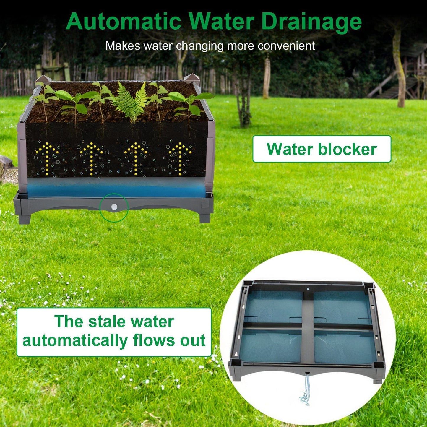 Raised Garden Bed with Self-watering System Rectangle Garden Planter for Garden Patio Balcony Elevated Planter Box for Flowers Vegetables Herbs New Era Fashion LLc