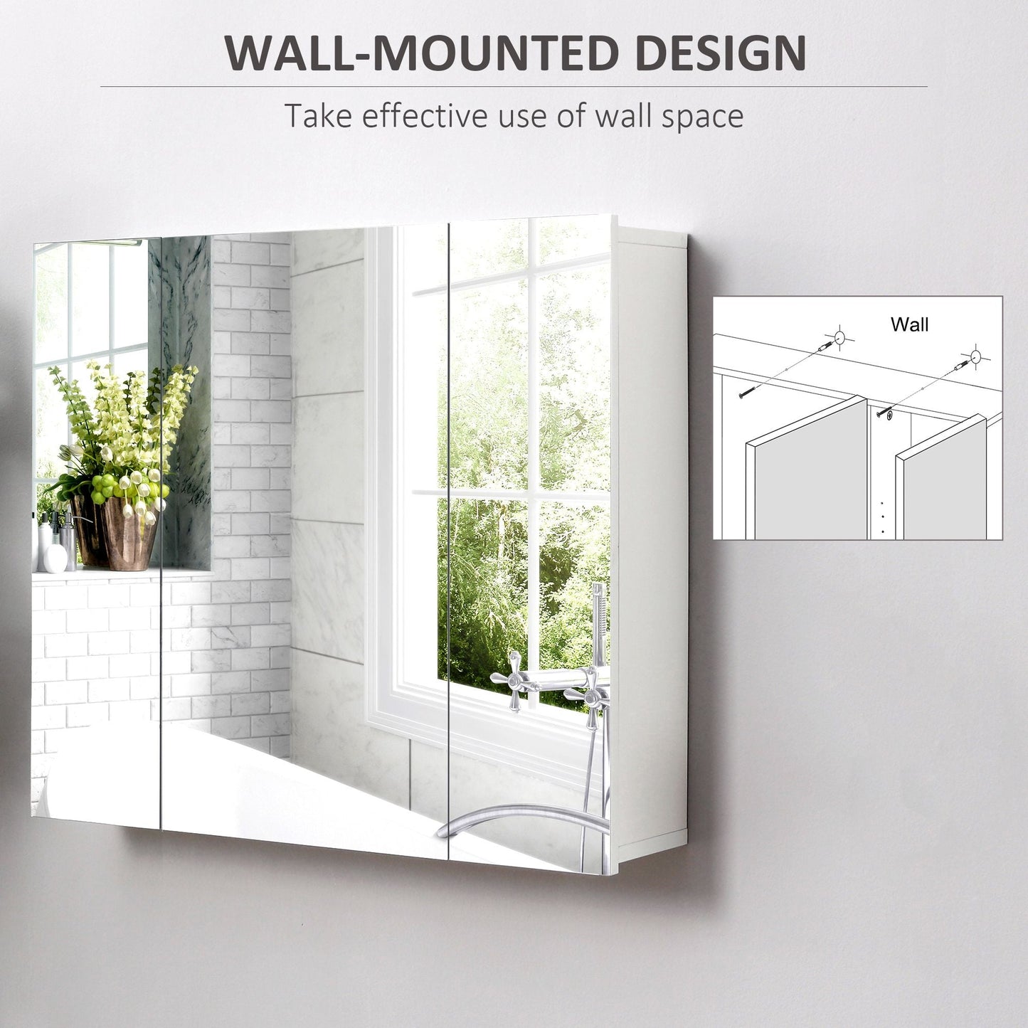 Wall Mounted Mirror Cabinet, Bathroom Medicine Cabinet with Mirror, 3 Doors and Adjustable Shelves, White New Era Fashion LLc