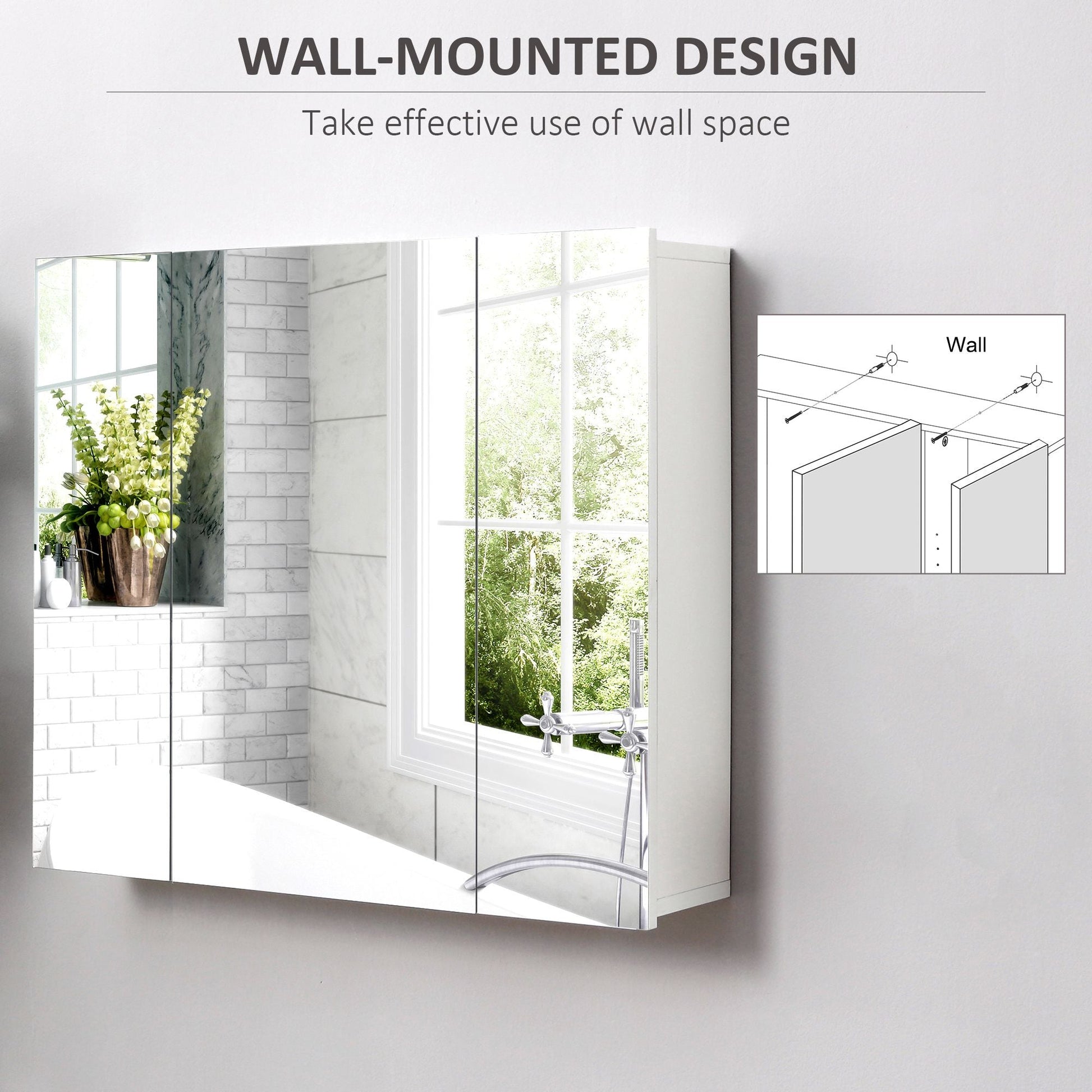 Wall Mounted Mirror Cabinet, Bathroom Medicine Cabinet with Mirror, 3 Doors and Adjustable Shelves, White New Era Fashion LLc