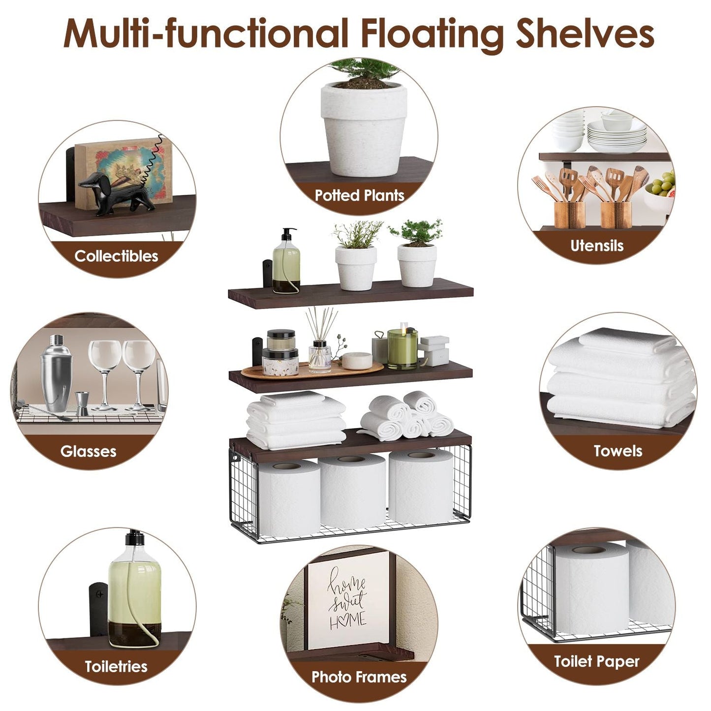 Rustic 2-in-1 Floating Shelves & Storage Basket - Durable Paulownia Wood, 66Lbs Capacity, Corrosion-Resistant Wall Decor New Era Fashion LLc