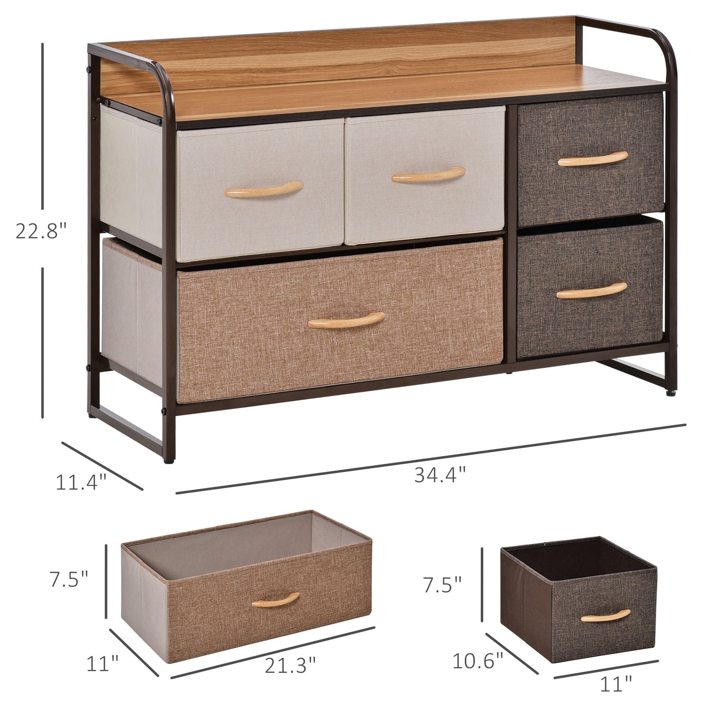 5-Bin Dresser Storage Tower Cabinet Organizer Unit, Chest Dresser Drawers with Metal Frame for Bedroom, Multicoloured New Era Fashion LLc