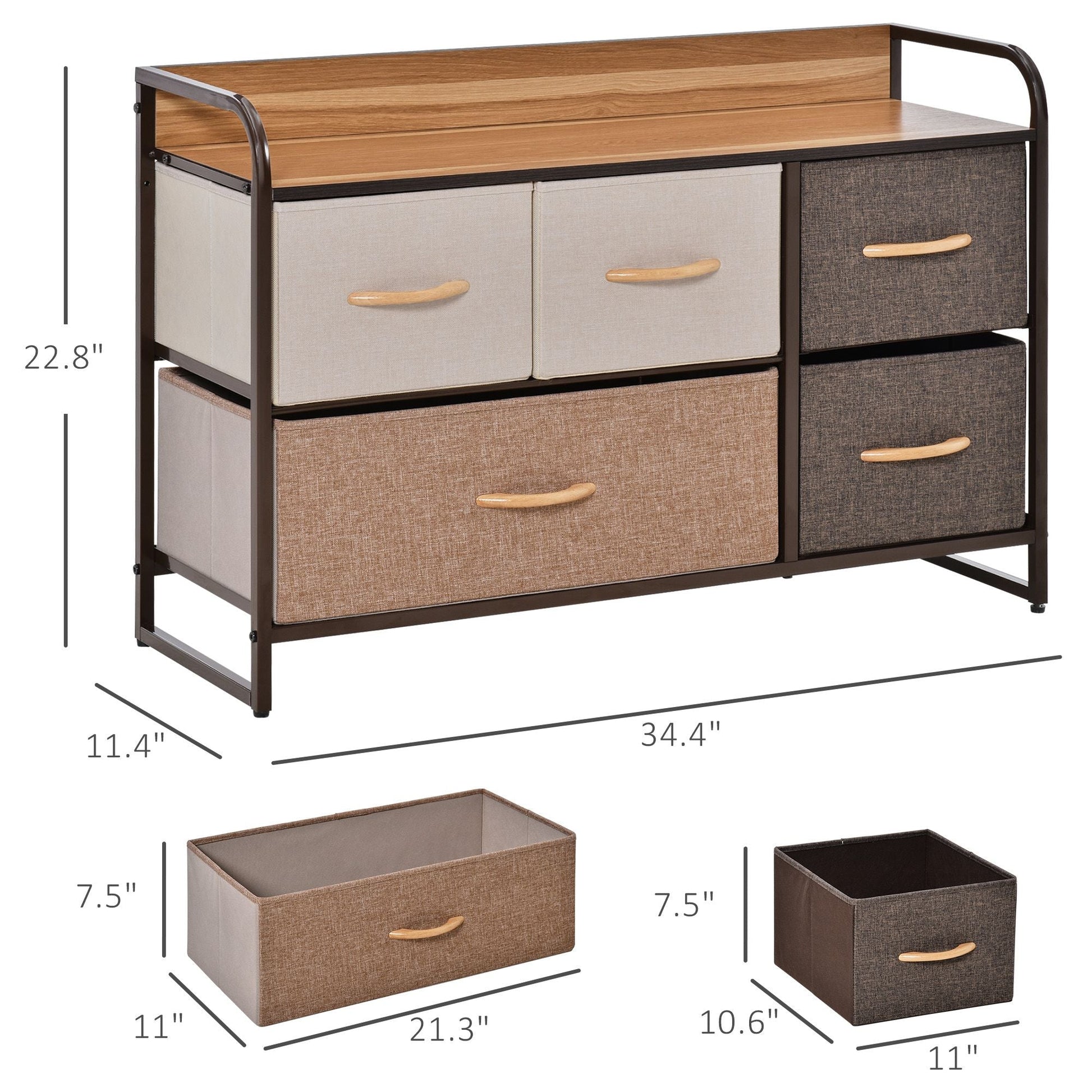 5-Bin Dresser Storage Tower Cabinet Organizer Unit, Chest Dresser Drawers with Metal Frame for Bedroom, Multicoloured New Era Fashion LLc