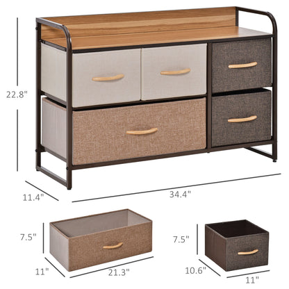 5-Bin Dresser Storage Tower Cabinet Organizer Unit, Chest Dresser Drawers with Metal Frame for Bedroom, Multicoloured New Era Fashion LLc