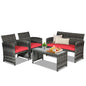 4 Pieces Patio Rattan Furniture Set with Glass Table and Loveseat New Era Fashion LLc
