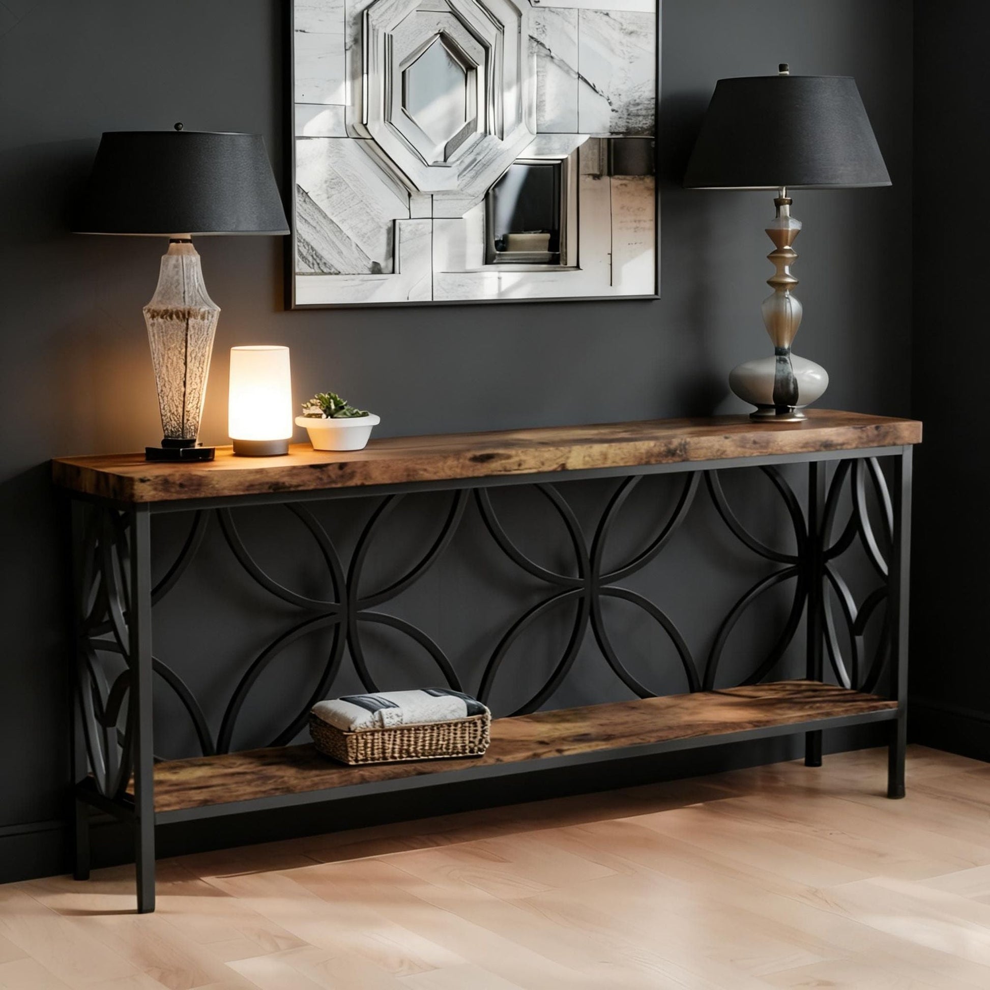2-Tier Console Table, Industrial Sofa Table Behind Couch New Era Fashion LLc