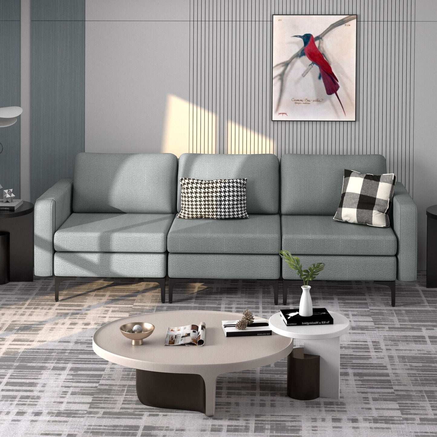 Convertible Sofa Couch with Magazine Pockets 3-Seat with 2 USB Port New Era Fashion LLc