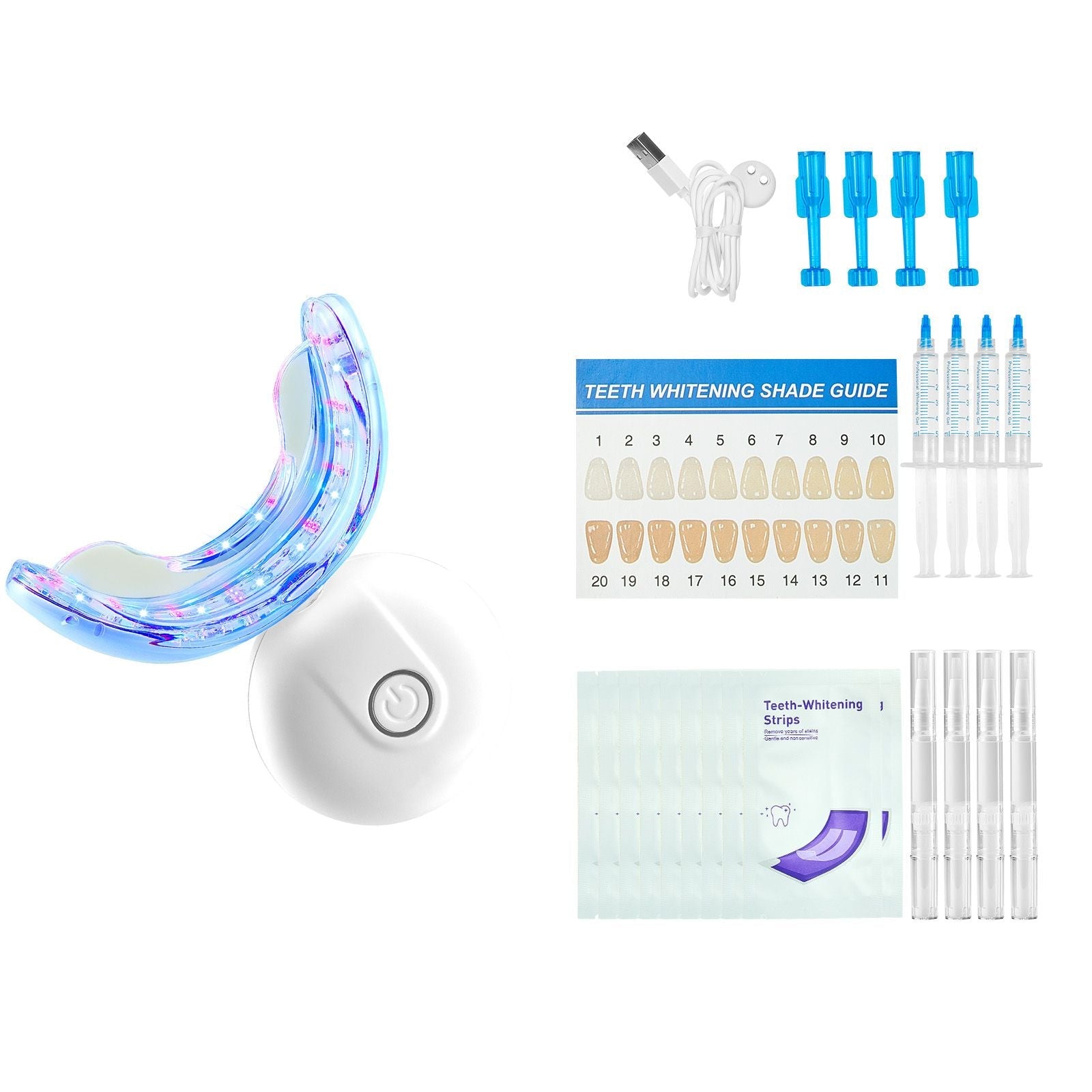 Teeth Whitening Kit with LED Light, 32 LED Accelerator Lights, Whitening Strips, Pens and Gel Syringes, U-Shaped Tray, Wireless Portable Kit Fast and Effectively Removes Stubborn Stains New Era Fashion LLc