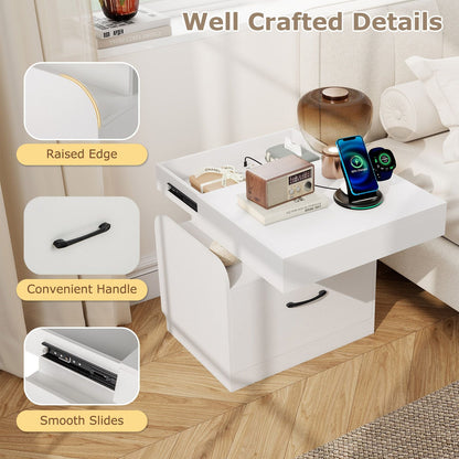 Nightstand with Charging Station Modern Bedside Table for Living Room Bedroom Office New Era Fashion LLc
