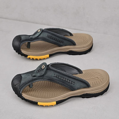 Summer men's new first layer cowhide flip-flops fashion all comfortable men's slippers beach shoes New Era Fashion LLc