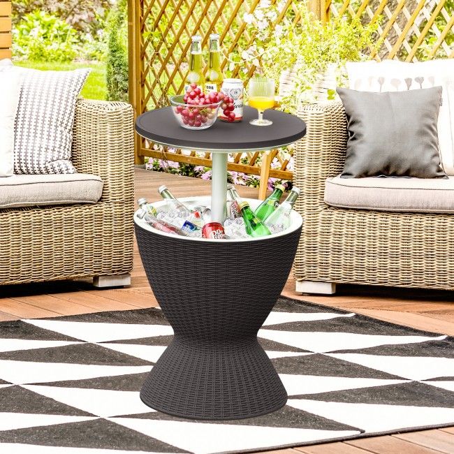 3 in 1 8 Gallon Patio Rattan Cooler Bar Table with Adjust Ice Bucket New Era Fashion LLc