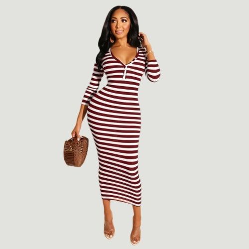 Sexy striped midi bodycon dress Women autumn winter female New Era Fashion LLc