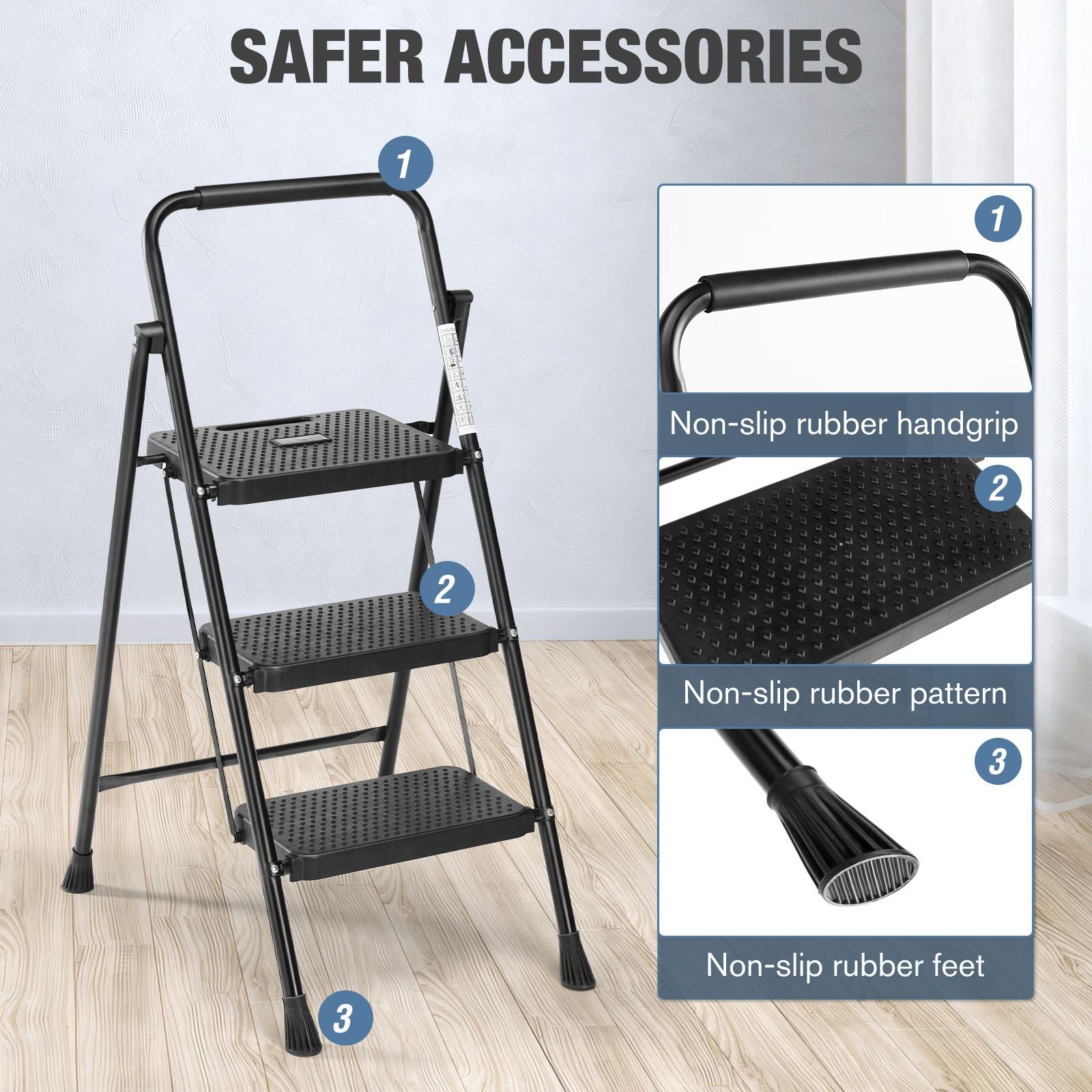 Household portable 3-layer step ladder, with safety buckle stable and safe New Era Fashion LLc