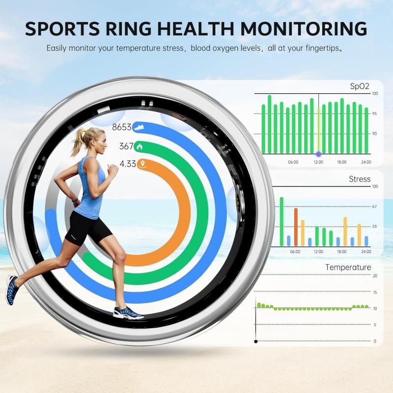 New Smart Ring Elegant Smart Jewelry for Women, Luxury Diamond Fitness Ring with Visible Circuitry Design, All-Day Health Monitoring, IP68 Waterproof, iOS Android Compatible New Era Fashion LLc