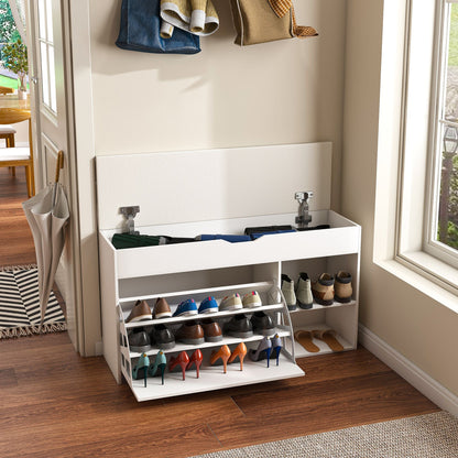 Entryway Bench with Shoe Storage,Adjustable 3-Tier Flip-Up Drawers & Hidden Cabinet,Space-Saving Shoe Organizer,Triple Storage and Modern Design,for Hallway and Living Room New Era Fashion LLc