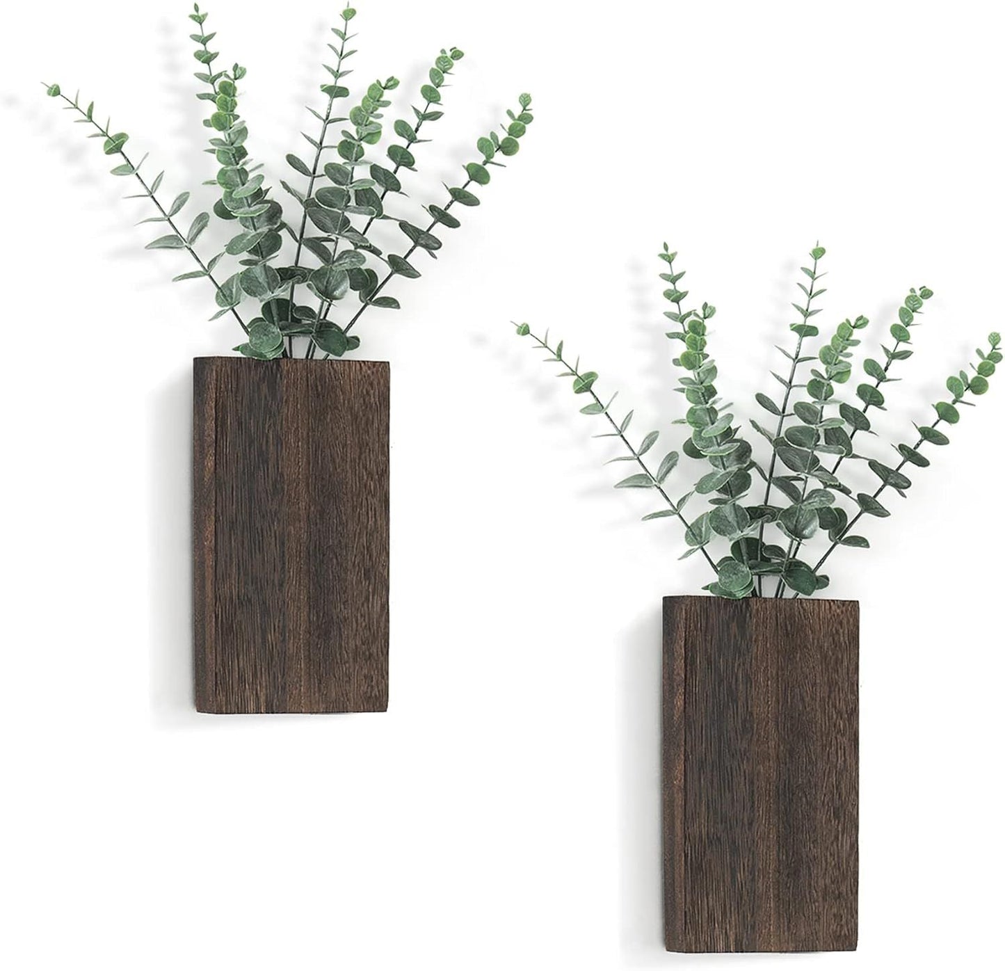 2 Pack Wood Wall Planter Vase with Artificial Eucalyptus Farmhouse Wall Hanging Decor Pocket Planter for Indoor Fake Plants Greenery, Living Room Bedroom Kitchen Home Office Decoration New Era Fashion LLc