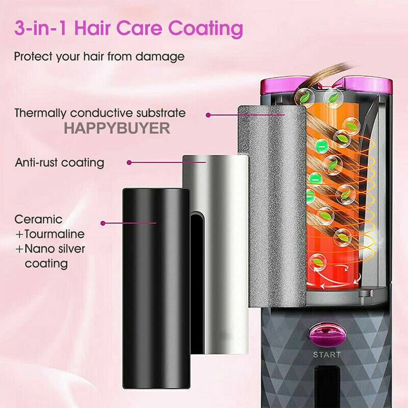 Hair Curler LCD Cordless Auto Rotating Waver Curling Iron Ceramic Wireless USA New Era Fashion LLc