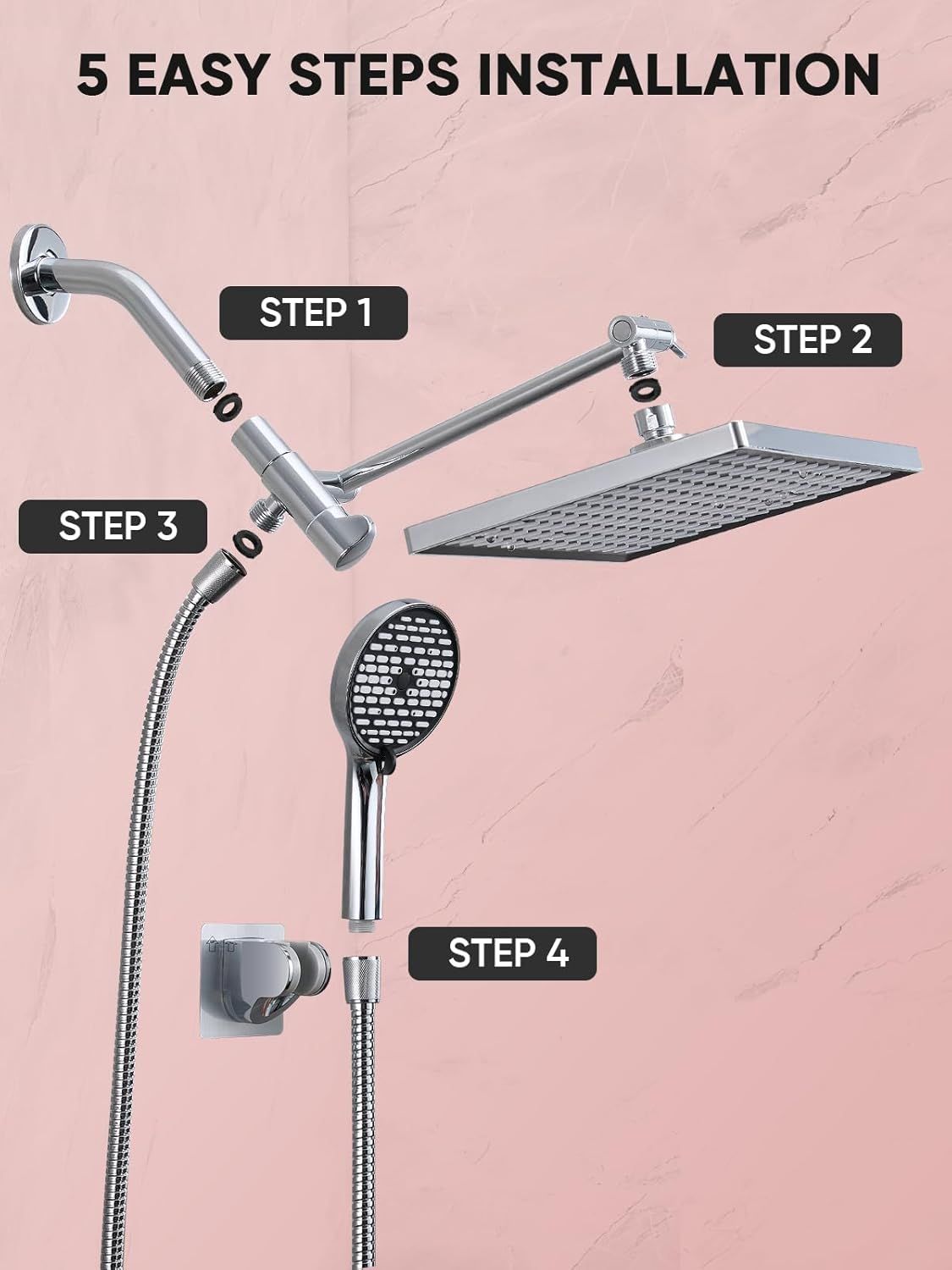 11.8 Inch Rain Shower Head with 6 Modes Handheld Water Spray High Pressure Showerhead Combo with 11 Inch Adjustable Extension Arm New Era Fashion LLc